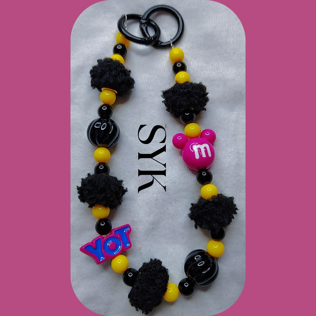 Black & Yellow Furry Phone Keychain