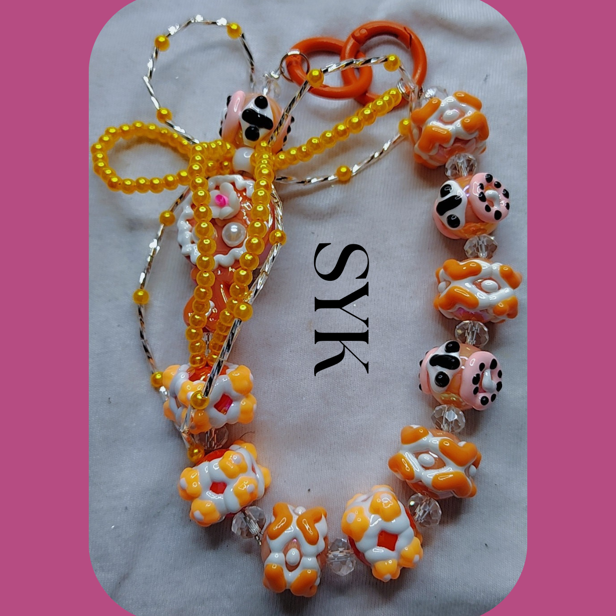 Orange & White Phone Keychain