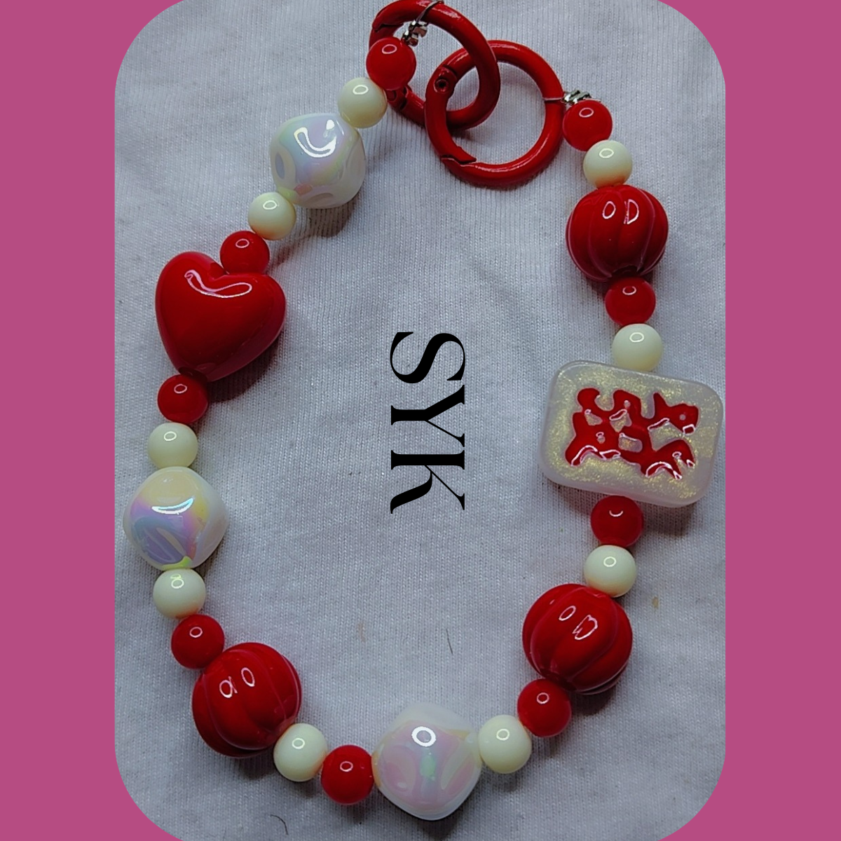 Red & White Heart Phone Keychain