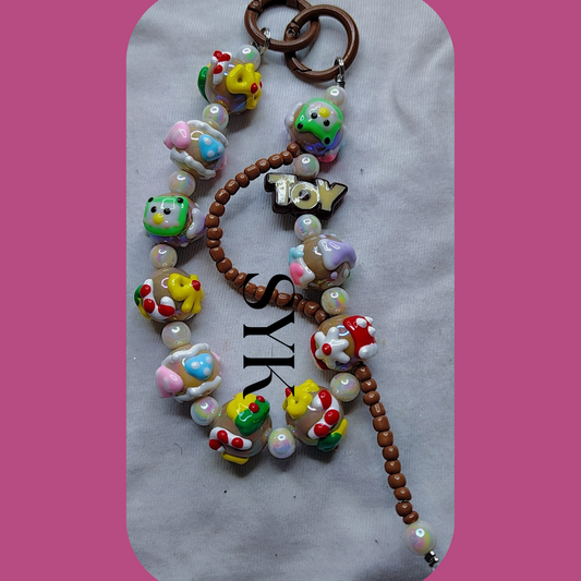 Brown Hand Painted Phone Keychain