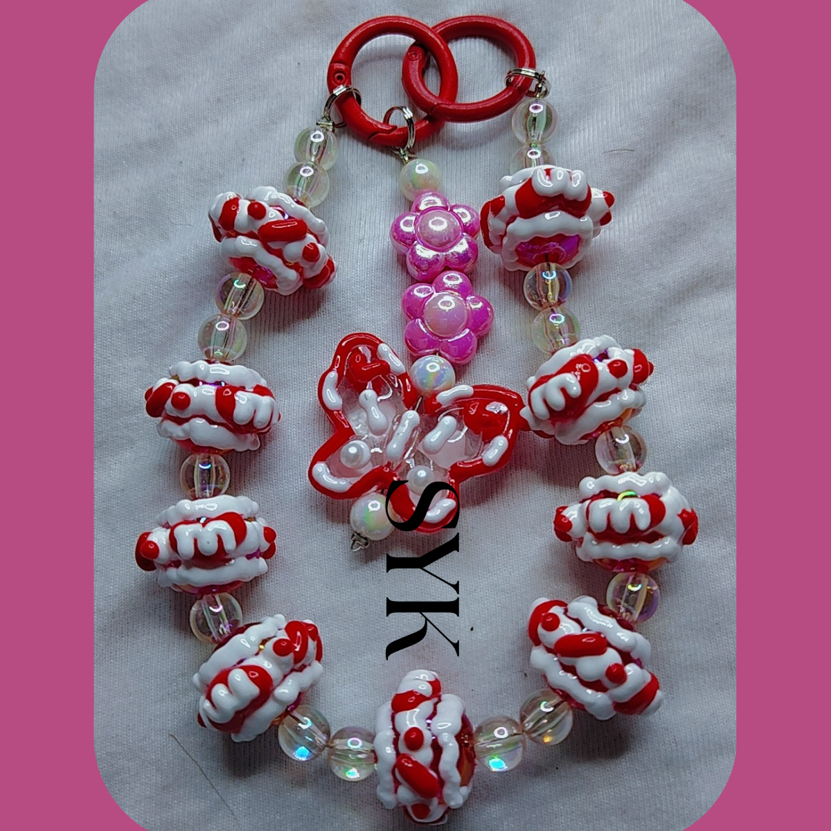 Red & White Hand Painted Phone Keychain