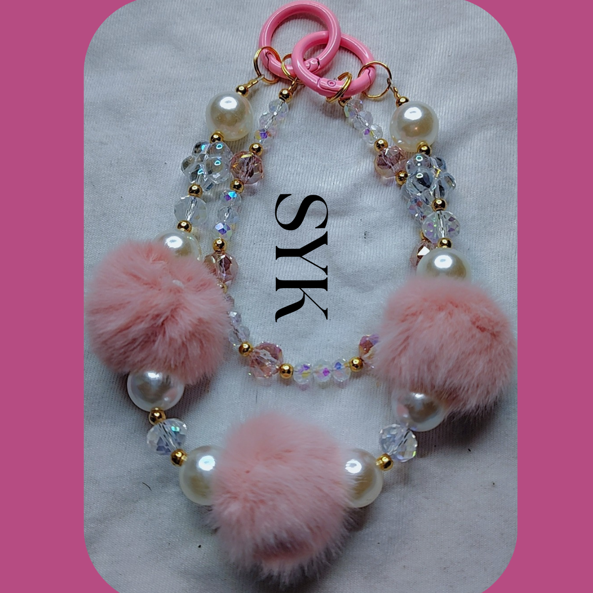 Pink Furball Phone Keychain