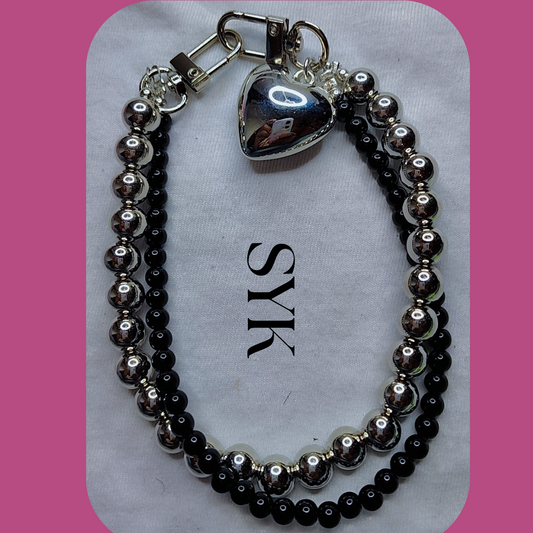 Black & Silver Heart Phone Keychain