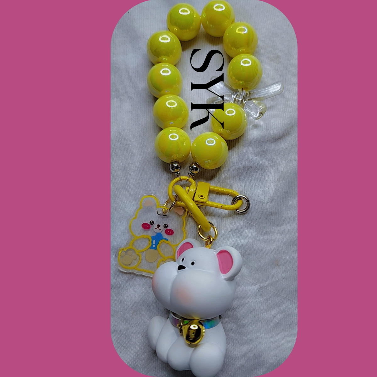 Yellow Teddy Phone Keychain