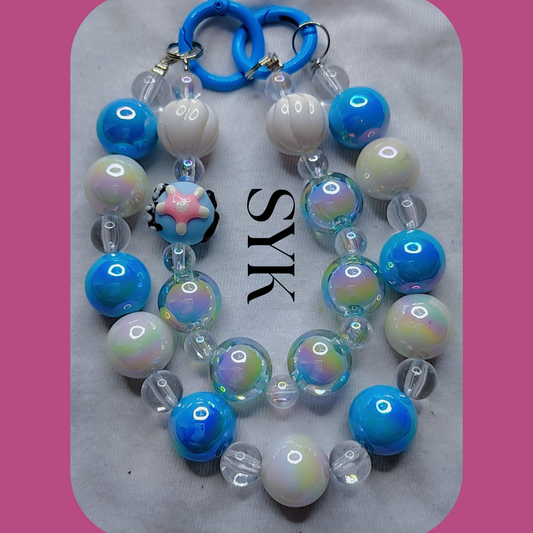 Blue and White Bead Phone Keychain