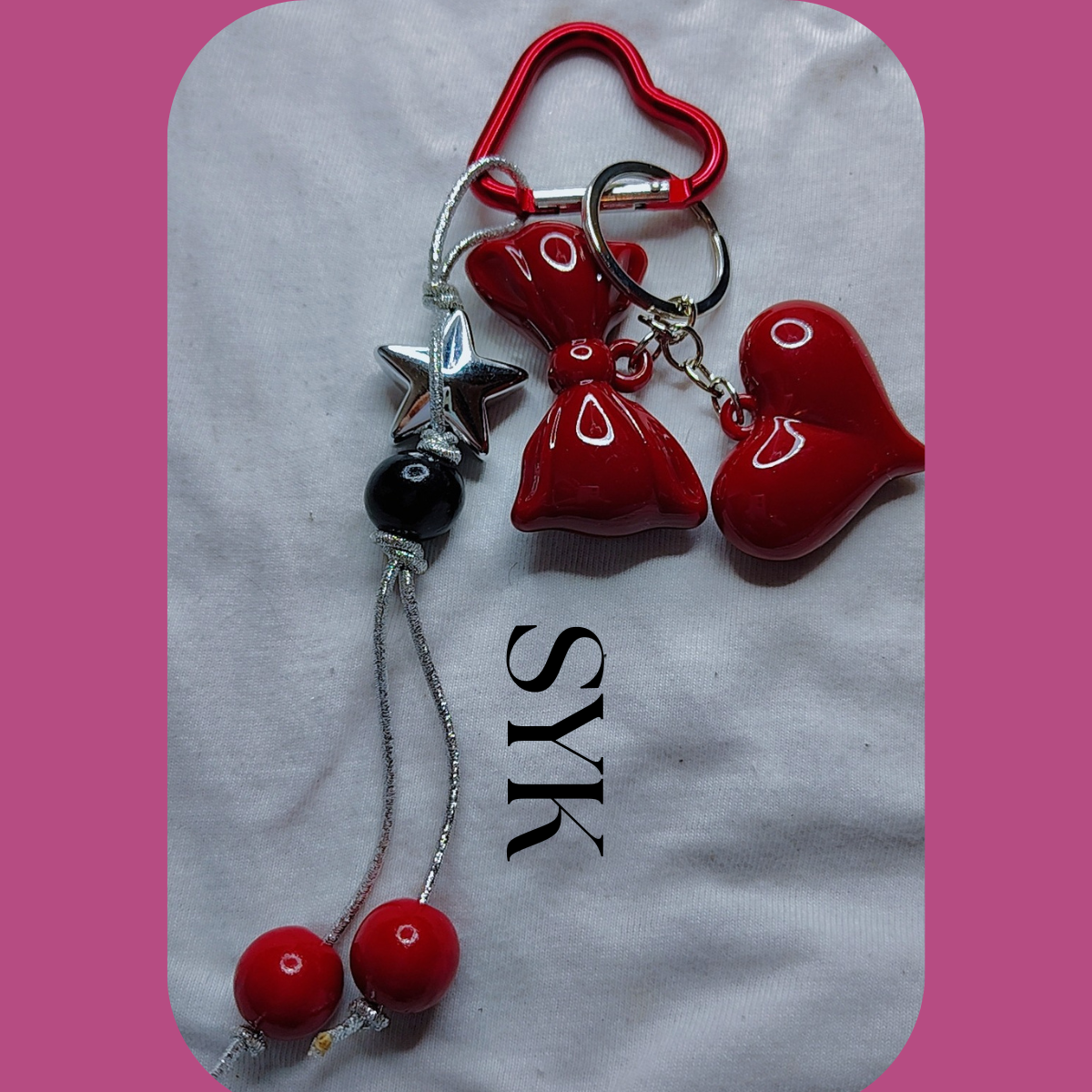 Dark Red heart & Bow Phone Keychain