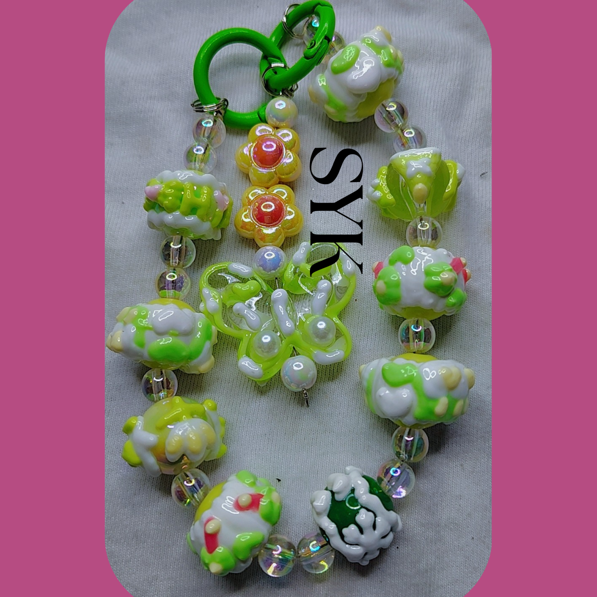 Bright Green Hand Painted Phone Keychain