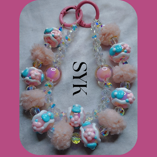 Pink & Blue Furry Phone Keychain