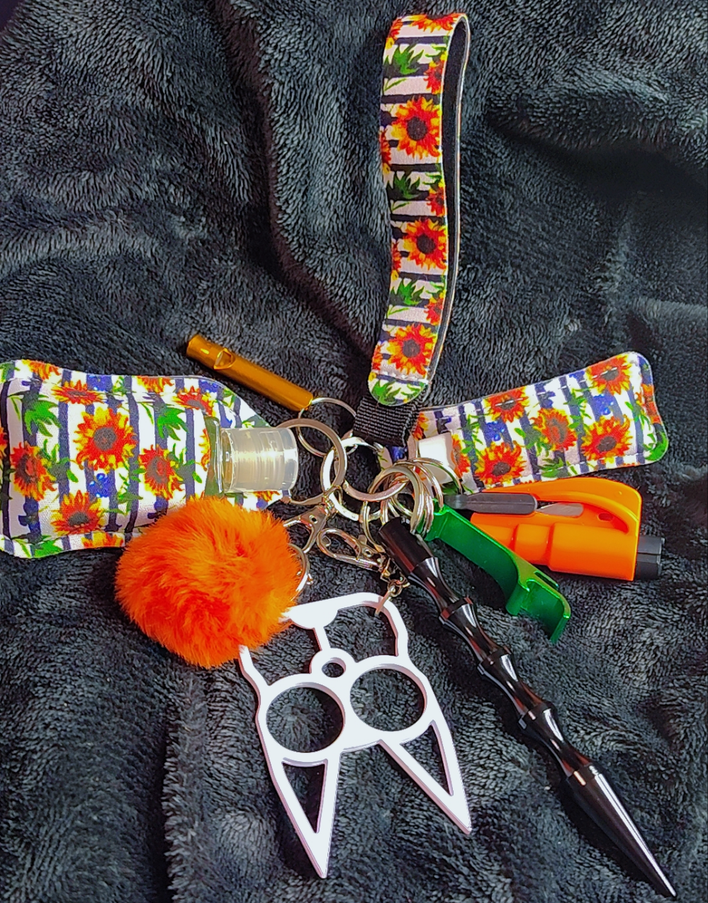 Orange Flowers Defense Keychain Set