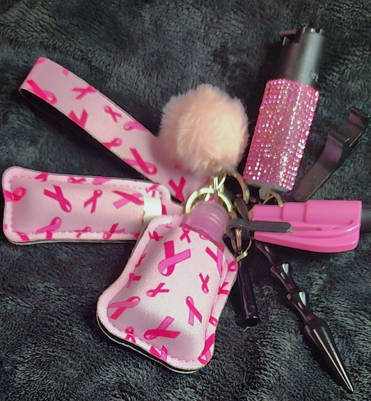 Breast Cancer Ribbon Defense Keychain Set