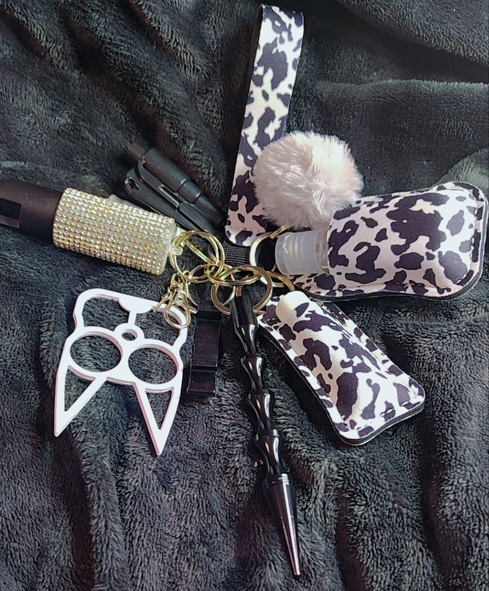 Cow Print  Defense Keychain Set