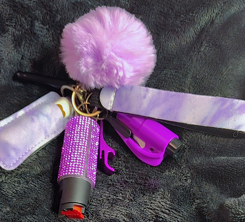 Purple Marble Defense Keychain Set