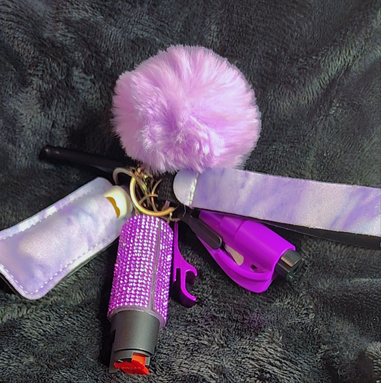 Purple Marble Defense Keychain Set