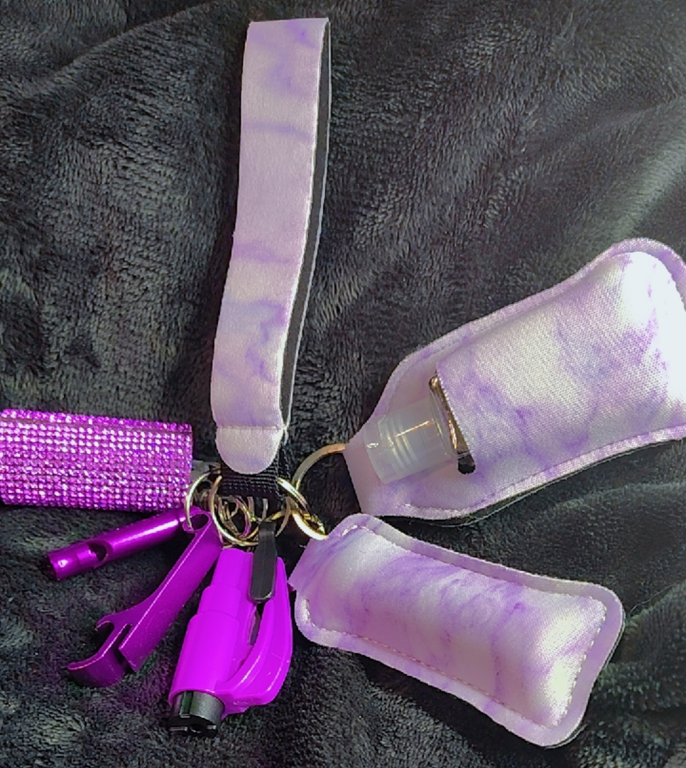 Purple Marble Defense Keychain Set